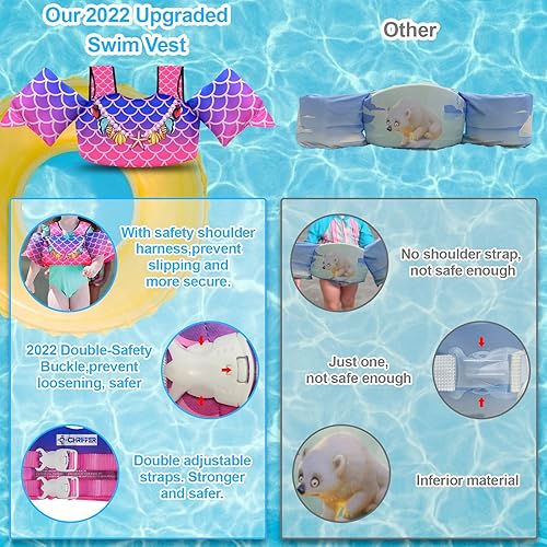 Miniatura 109 de Chriffer Chaleco salvavidas para niños de 22 a 66 libras, flotadores con arnés de hombro y alas de brazo para bebés de 2, 3, 4, 5, 6, 7 años
