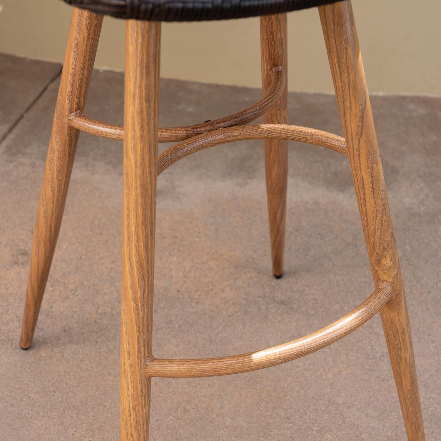 Christopher Knight Home Laryn Outdoor Wicker Barstools with Wood Finish Metal Legs, 2-Pcs Set, Multibrown / Brown