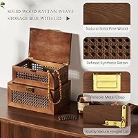 Vista 3 de Decorative Rattan Storage Boxes Solid Wood Woven Baskets Bins with Lid Keepsake Memory Jewelry Box Natural Boho Shelf Wicker Closet Desk Organizer