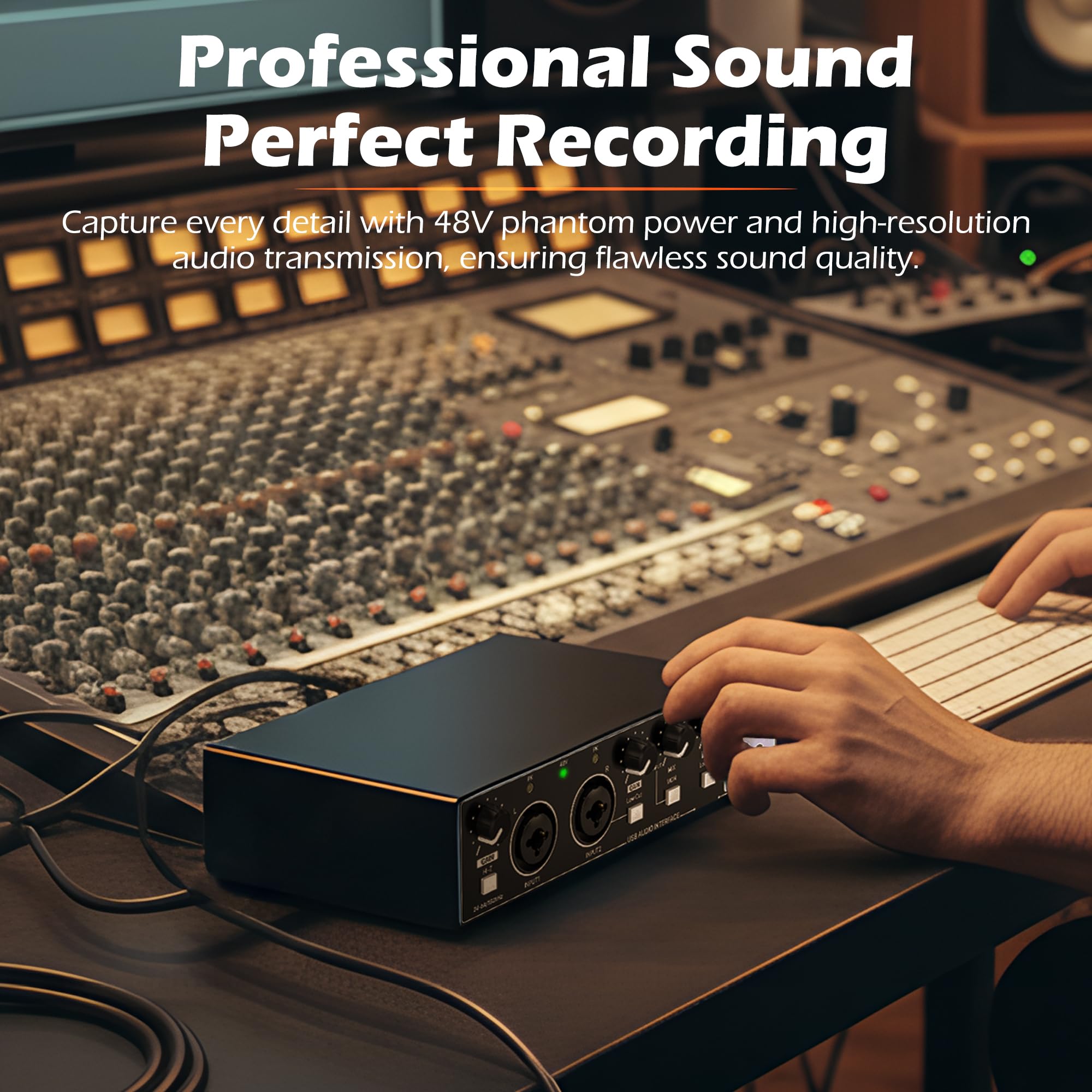 Interfaccia audio USB per la registrazione del PC, interfaccia audio del computer a 24 bit/192 kHz per la registrazione di musica, 48 V Phantom Power Music Recording Studio Apparecchiature da studio