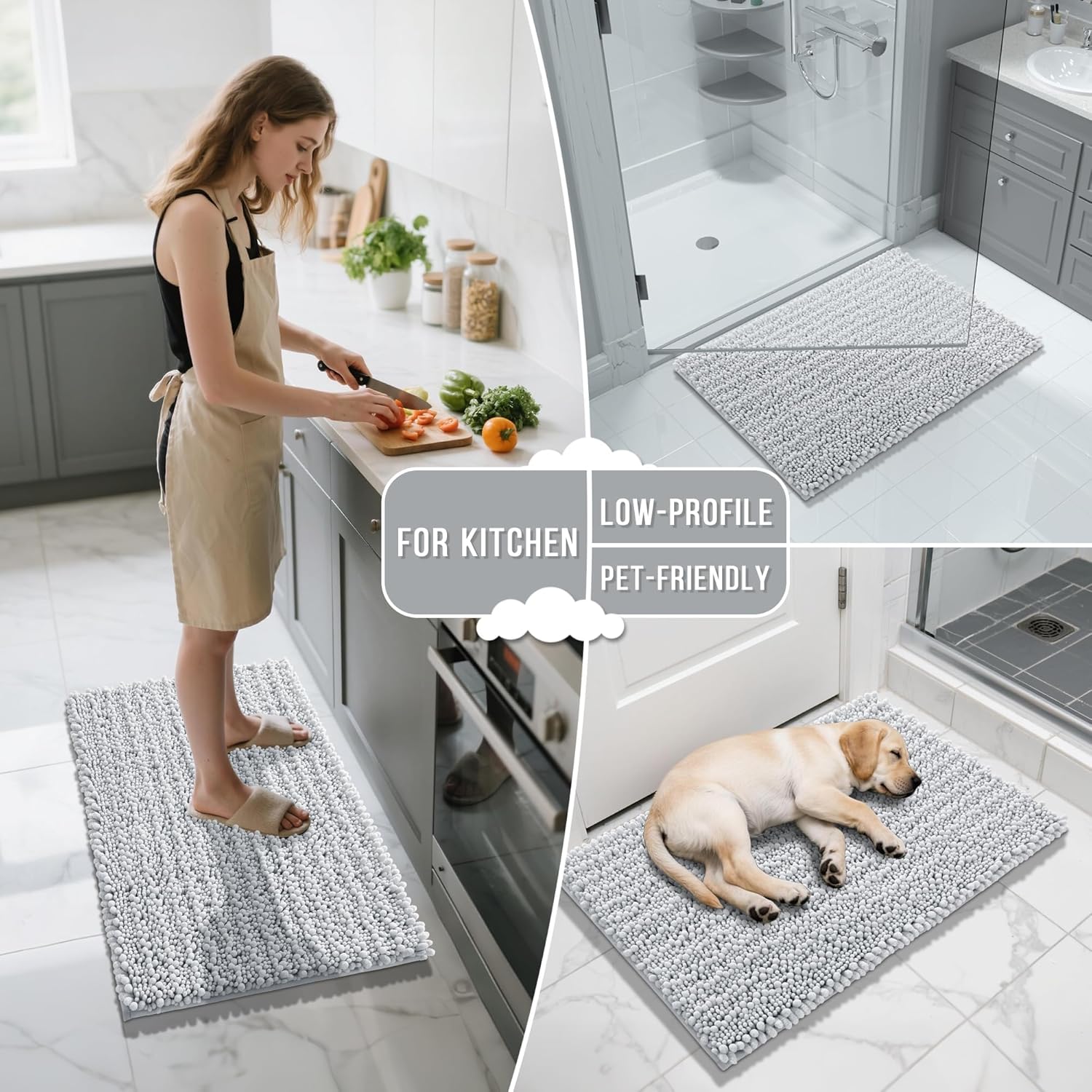 Yimobra Bathroom Rugs Non Slip Washable - Ultra Soft Absorbent Chenille Bath Mat, Quick Dry Shaggy Floor Carpet for Tub Shower, Silver Home Decor Accessories, 24x17 Inch - Image 7