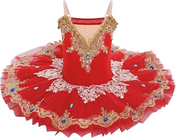 ODASDO Girls Ballet Dance Flat Tutu Pancake Dress Kids Professional Swan Lake Princess Platter Dress for Stage Performance