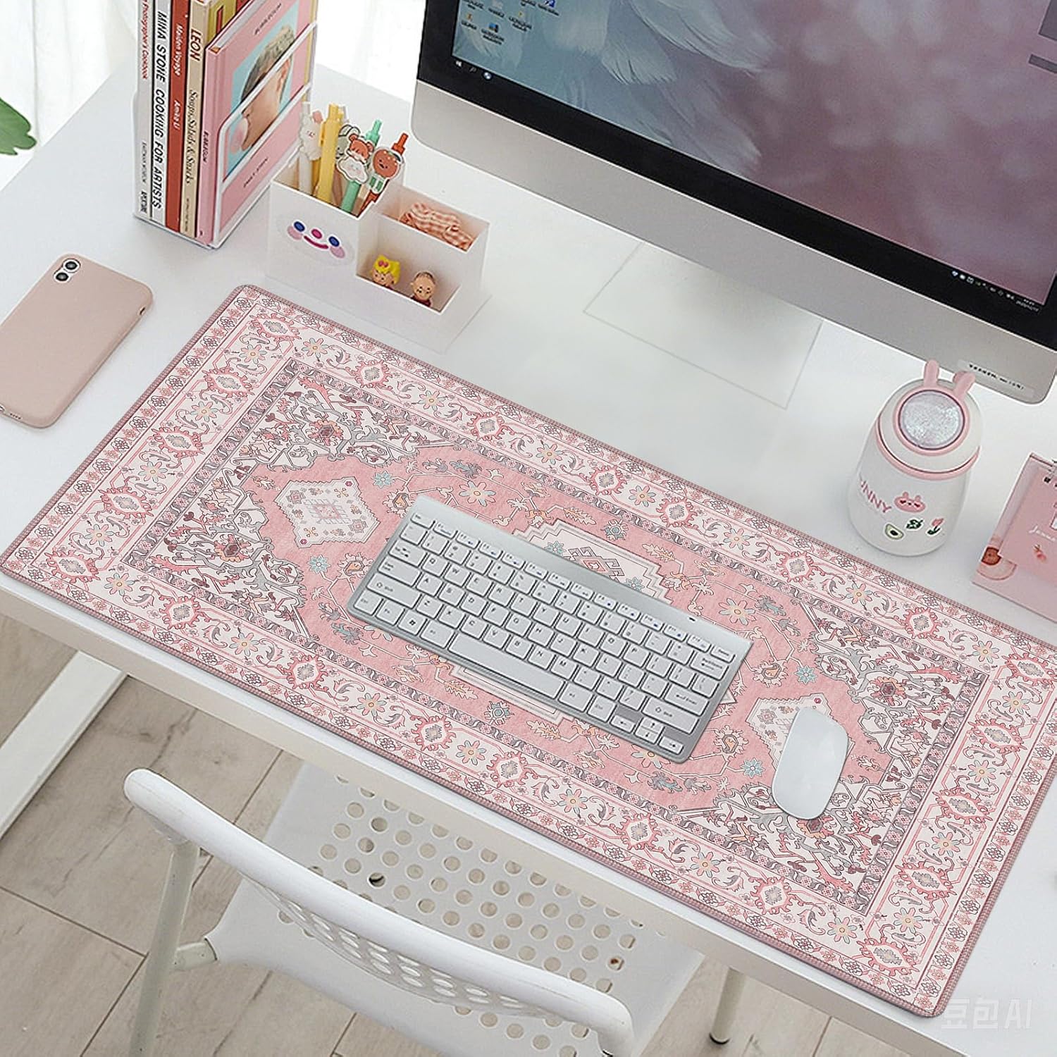 Baziabbo Pink Desk Mat,XXL Extended Large Mouse Pad,Gaming Mousepad with Stitched Edge,Non-Slip Rubber Base Keyboard Desk Pad for Home Office Study Game (Pink) - Image 7