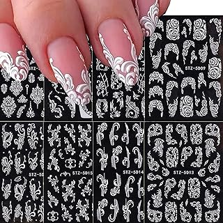 Flower Nail Art Stickers Decals 8 Sheets 3D Engraved Flower Nail Design ...
