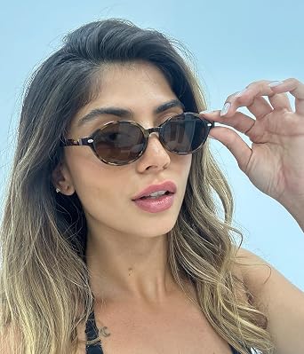 JOOX Retro Oval Sunglasses for Women Round Sunnies Y2K Lightweight Narrow ShadesTrendy UV400 protection JX5201