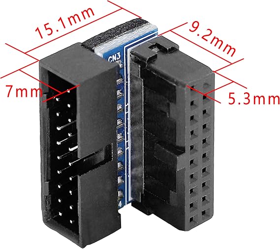 GELRHONR Right Angled Motherboard Adapter, USB 3.0 20 pin Male to Female Front Panel Header Adapter, Desktop Motherboard 90 Degree USB 19-Pin Motherboard Internal -Black 2PCS
