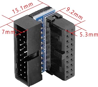 GELRHONR Right Angled Motherboard Adapter, USB 3.0 20 pin Male to Female Front Panel Header Adapter, Desktop Motherboard 90 Degree USB 19-Pin Motherboard Internal -Black 2PCS