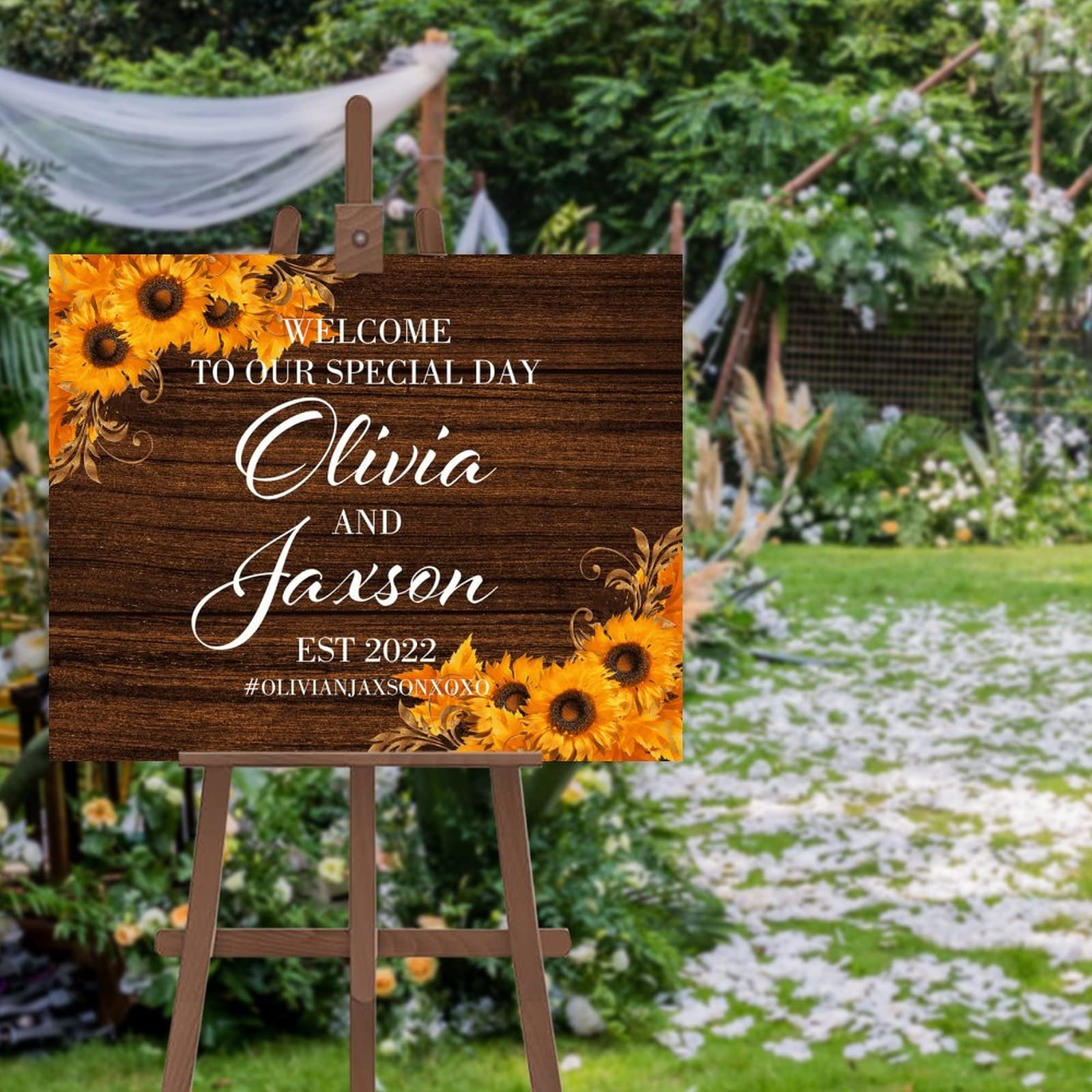 Panneau de mariage en bois personnalisé avec tournesols jaunes - 40x50 cm pour décoration - 4