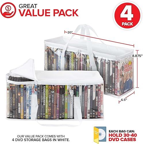 Miniatura 2 de Stock Your Home Bolsas de almacenamiento de DVD (juego de 4) bolsa organizadora de medios para DVD, CD, discos Blu Ray, estuches de películas, caja