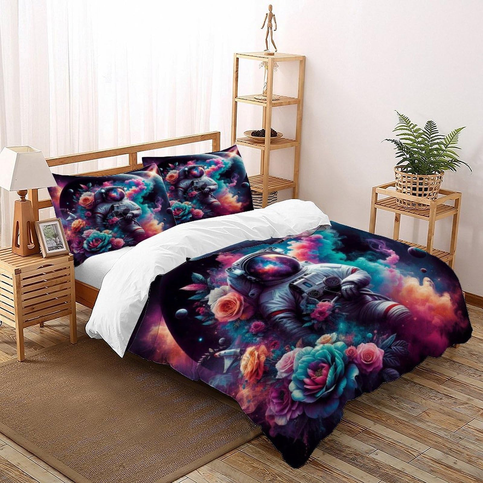 Housse de couette 3D ciel étoilé respirante et anti-plis en microfibre durable