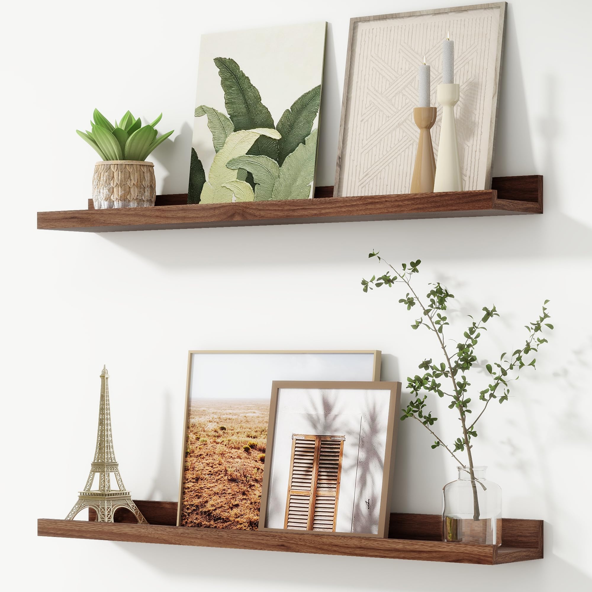 FLYJOE 80 cm Floating Shelves, Picture Ledge Shelf, Nursery Book Shelves for Toys Storage, Kids Bookshelf Wall Mounted for Living Room Bedroom Decor Books Photo Frames, Rustic Brown, Set of 2