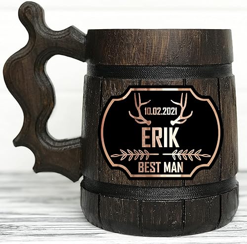 Miniatura 2 de Taza de padrino de boda. Taza de cerveza de madera personalizada. Regalo de padrinos de boda personalizados. Taza de cerveza padrinos de boda.