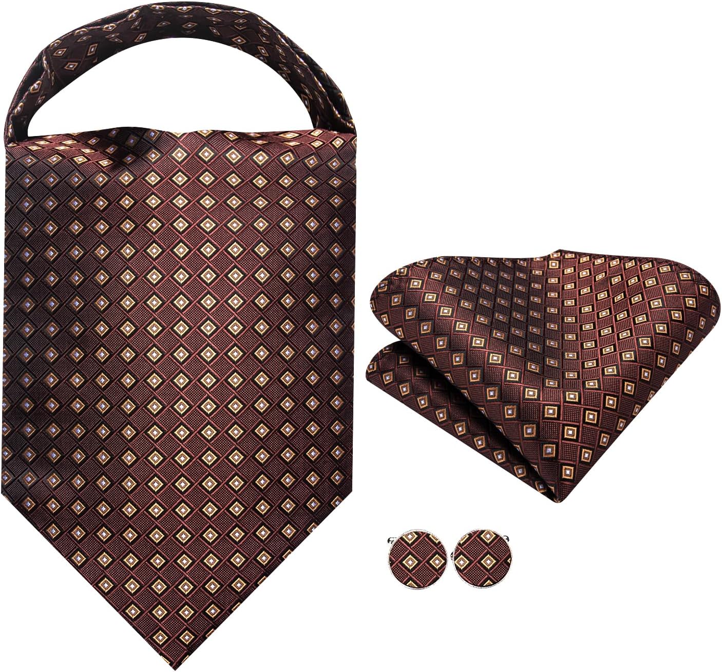 Dubulle Paisley Floral Ascot for Men Self Tie Mens Cravat and Pocket Square Cufflinks Wedding - Image 4