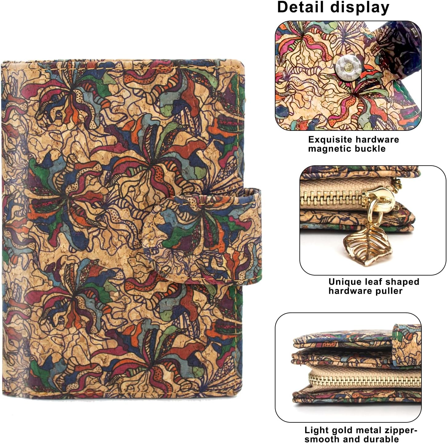 boshiho Vegan Cork Wallet, Women’s Purse Slim Zipper Design with Card Holder Coin Pocket Purse Eco-friendly Vegan Gift - Image 3