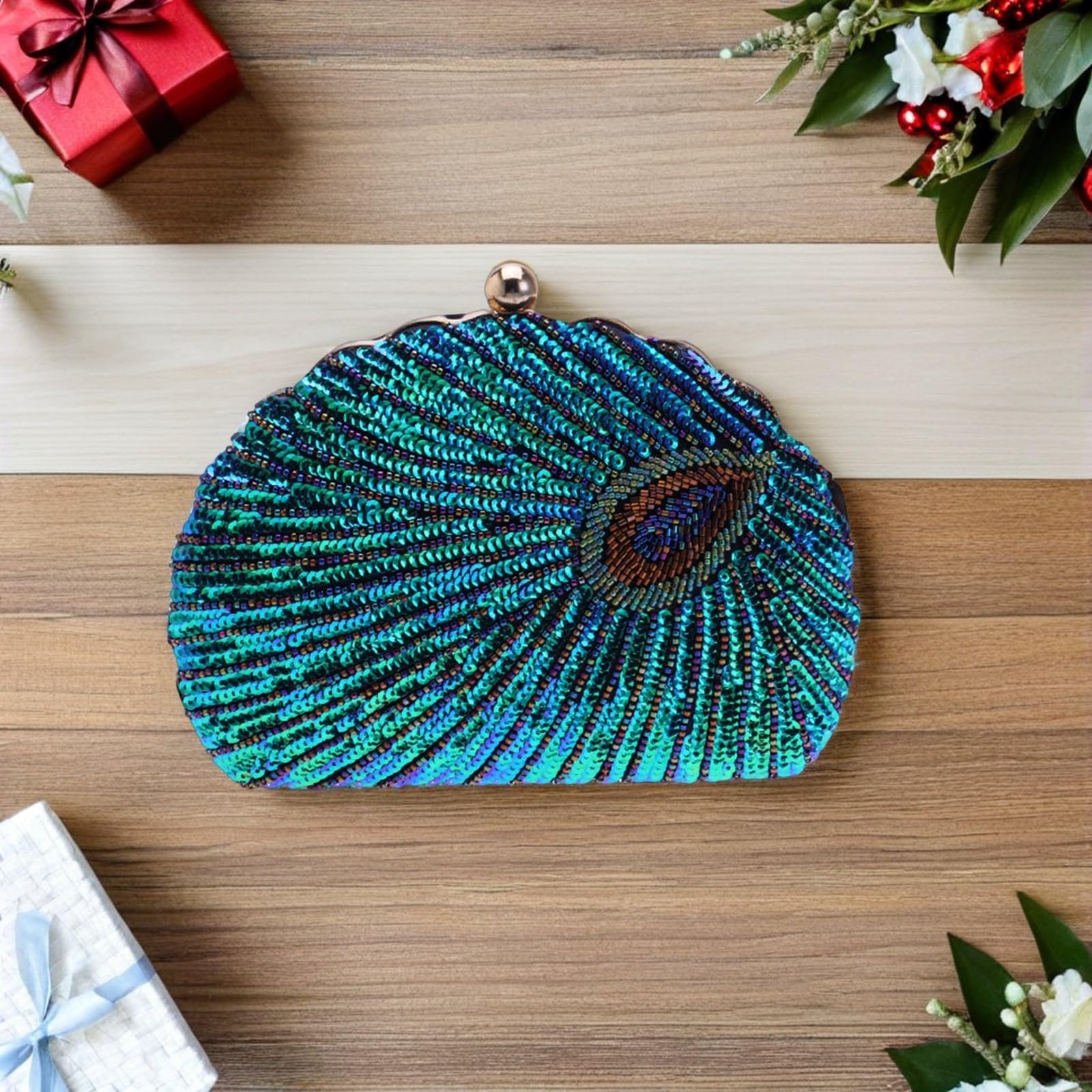 LIFKOME Bolso de Noche Lentejuelas para Mujer, Elegante Bolso de Mano de Poliéster Verde Adecuado para Fiesta y Banquete, Diseño Brillante y Llamativo