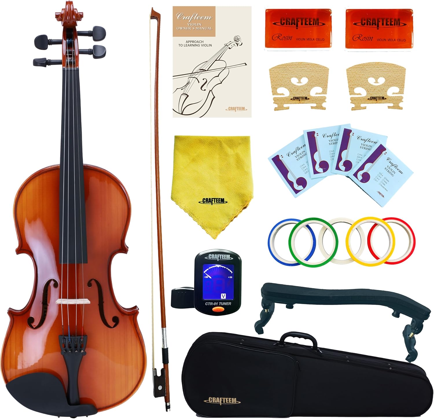 Spruce and Maple Solid Wood Violin Outfit for Beginner Kids & Adults -Craft Your Perfect Sound and Begin Your Musical Journey with Confidence. 1/4 Glossy Antique