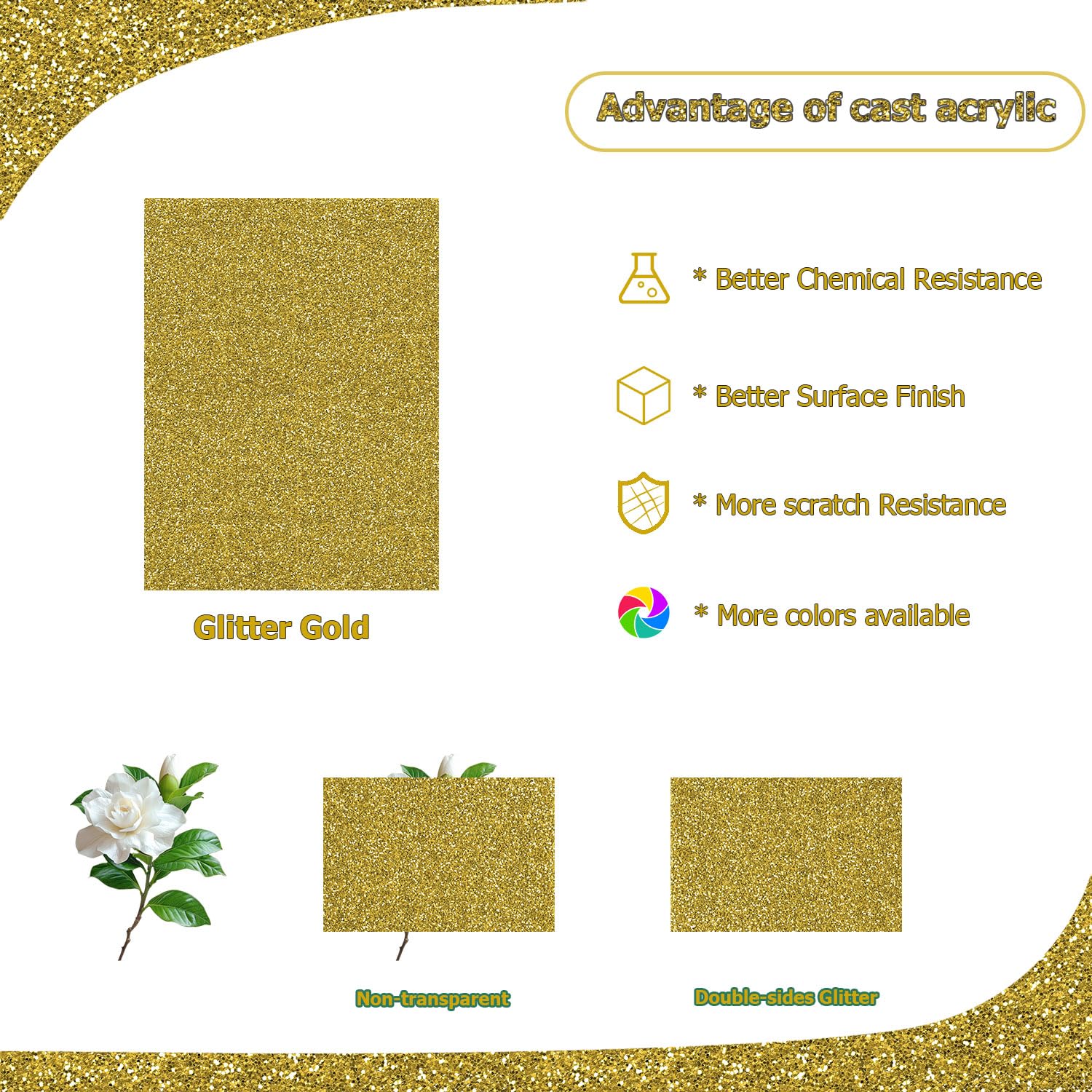 Glitter Gold Acrylic Sheets - 2 Pack for Crafting & Laser Cutting -5
