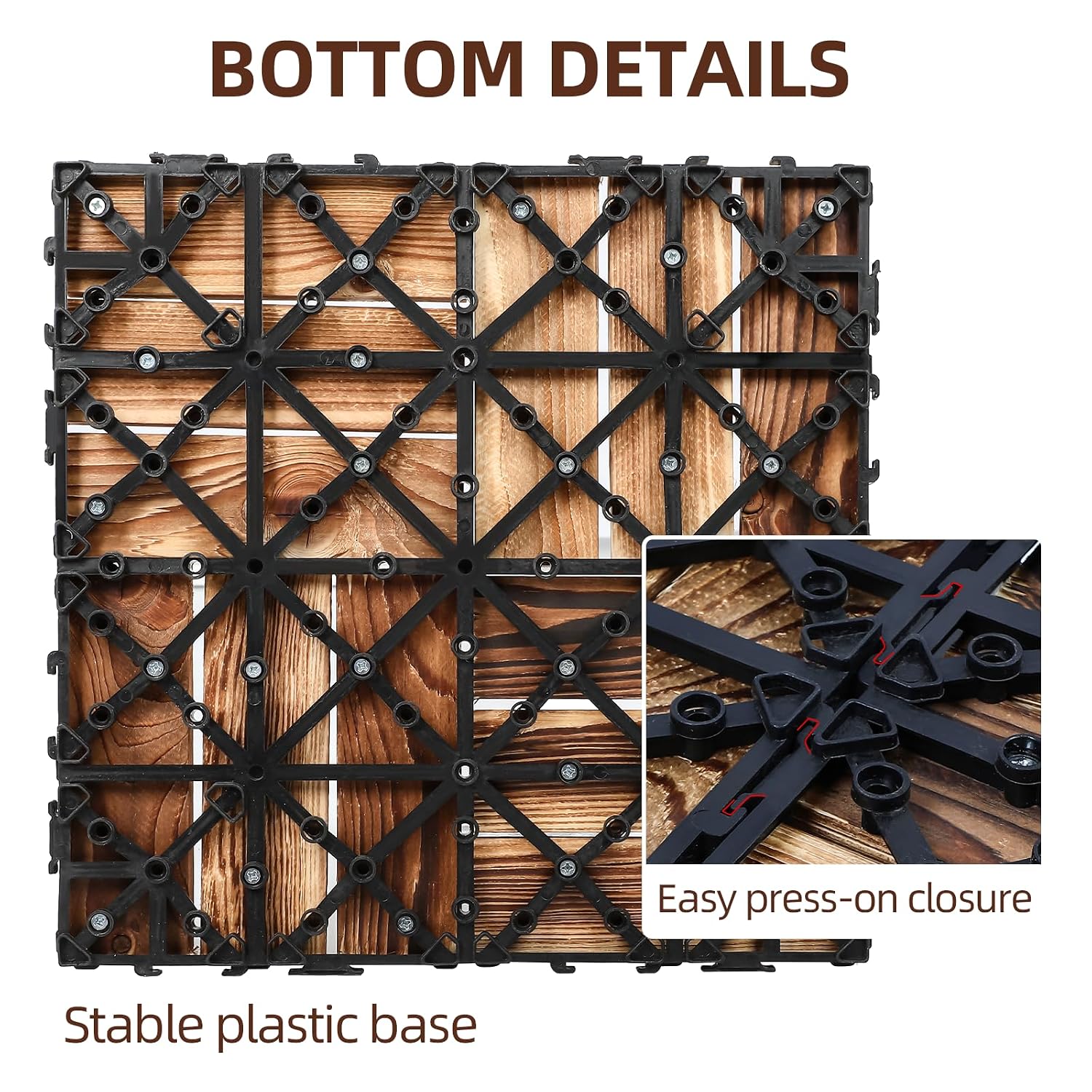 FAHKNS 20 PCS Acacia Wood Interlocking Deck Tiles, 12" X 12" | Waterproof Flooring Tiles, for Indoor Balconies, Outdoor Patios, Yards, Poolside Floors, Natural Wood Color
