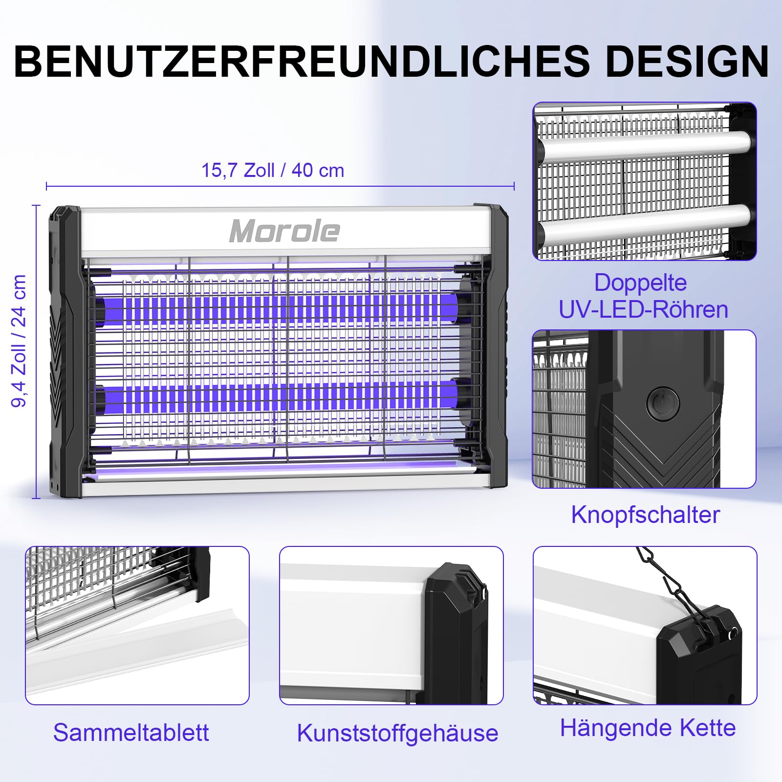 3200V Insektenvernichter Elektrisch, 2 UV LED Mückenfalle mit Schalter, Type-C Insektenvernichter mit Kabel, Wandmontierter Ultraviolette Mückenlampe, für den Garten Innen und Außeneinsatz