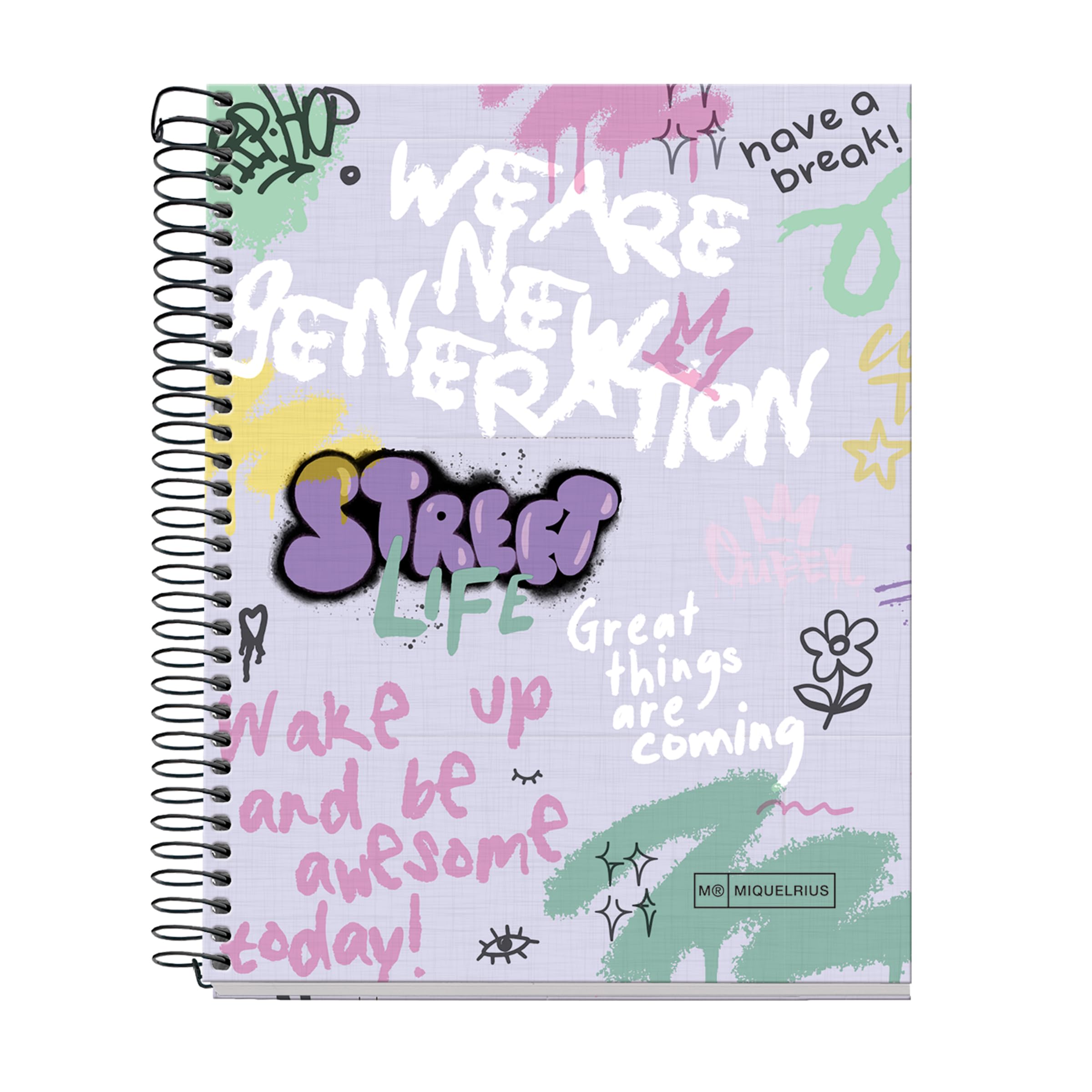 Miquelrius A5 Notebook 5 mm Squared Hardback Notebook A5 120 Sheets Micro-Perforated Notebook A5 4 Colours for Organizing Extra Opaque Paper 70gsm 2 Holes for Filing