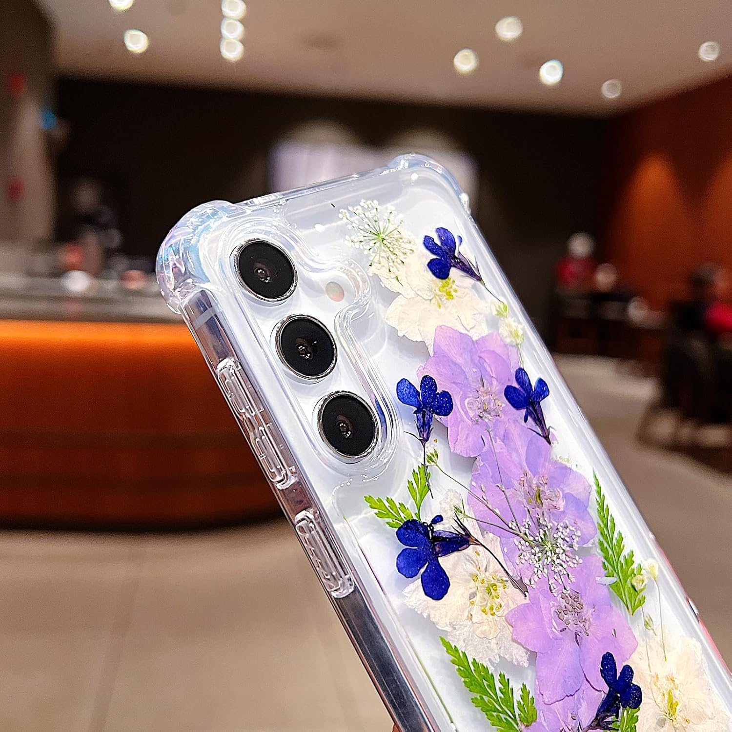 Compatible with Samsung Galaxy S26 Case Cute Pressed Dried Real Flowers Design Women Girly Shockproof Glitter Floral Clear Phone Cover for Galaxy S26 (Purple Flower)