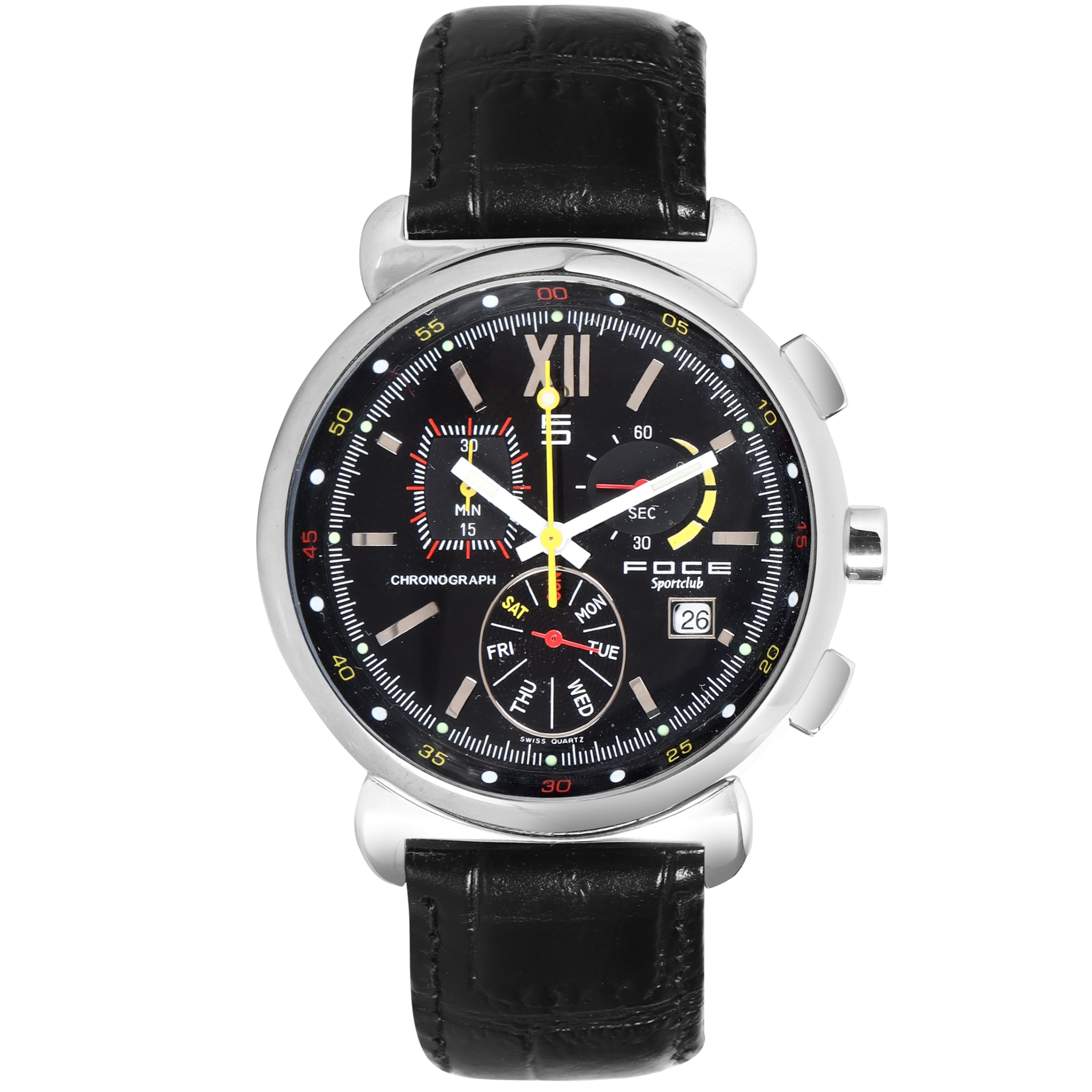 Foce Chronograph Black Dial Leather Strap Watch for Men-F337GS-Black (B0CS9D9ZL6) Amazon Price History, Amazon Price Tracker