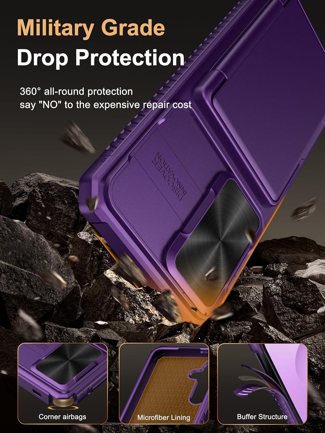 Vihibii for Samsung Galaxy S25+ Plus Wallet Case with Card Holder (4 Cards) [RFID Blocking] & Slide Camera Cover, Military Grade Drop Protection, Hard Back & Silicone Edge Case, 6.7" 2025, Dark Purple - Image 4