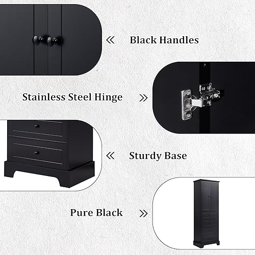 Miniatura 10 de Merax Armario de almacenamiento con puertas y 3 cajones, estantería abierta, armario de despensa, organizador independiente para baño, cocina u