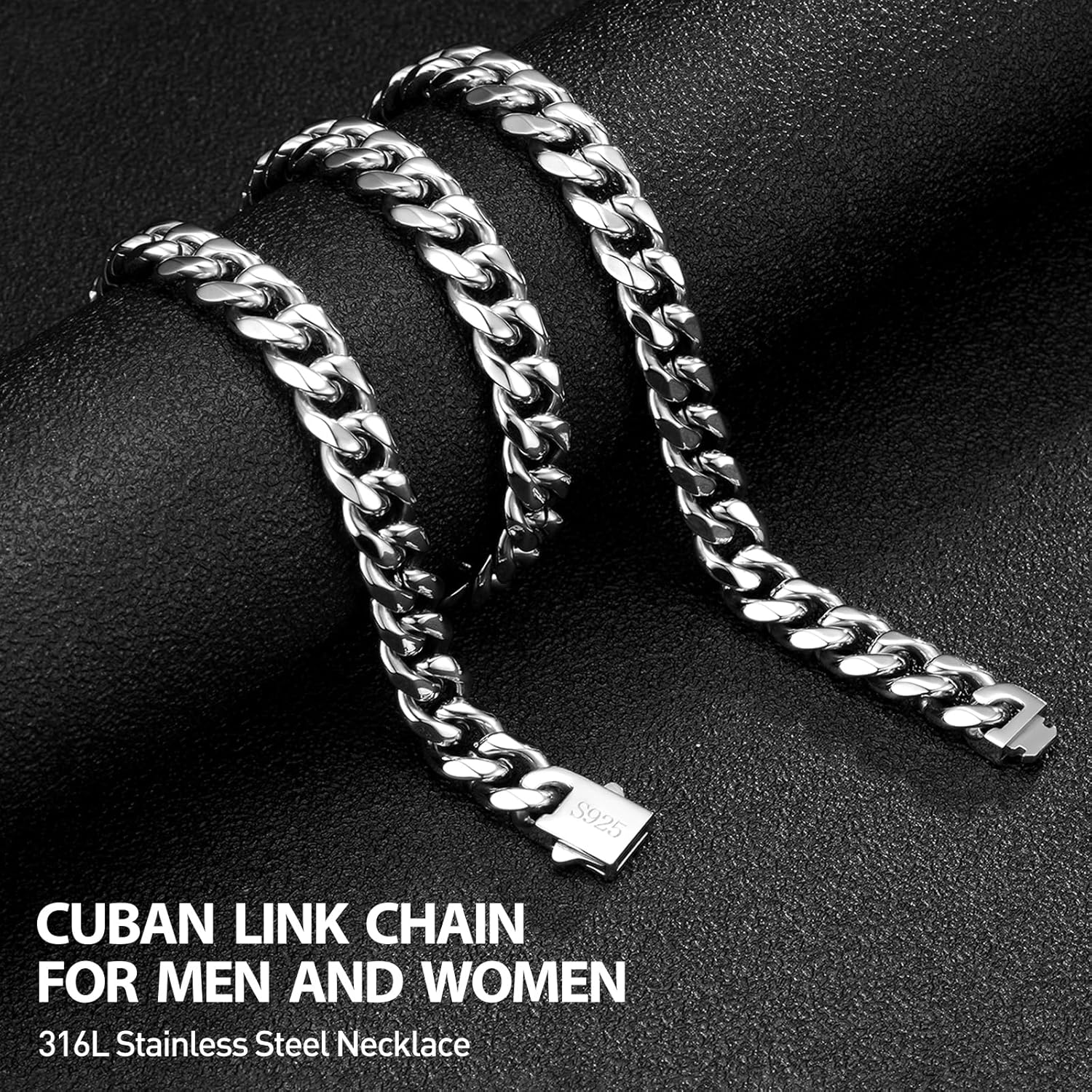 Cuban Link Chain for Men 9MM Silver Chain Necklace 316l Stainless Steel 925 Sterling Silver Filled - Image 3