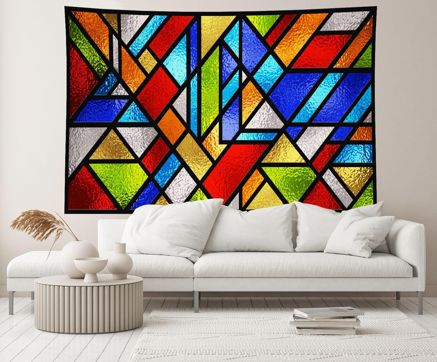 CHNYWORK 118x78 Inches Stained Glass Window Tapestry Moroccan Vintage Church Medieval Palace Cathedral Stone Glass Painting Background Living Room Bedroom Aesthetic College Dorm Wall Decor