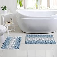 Vista 2 de Ramanta Home Juego de 2 alfombras de baño 100% algodón, antideslizantes, súper suaves, absorbentes, para baño, ducha, bañera, cocina, entrada