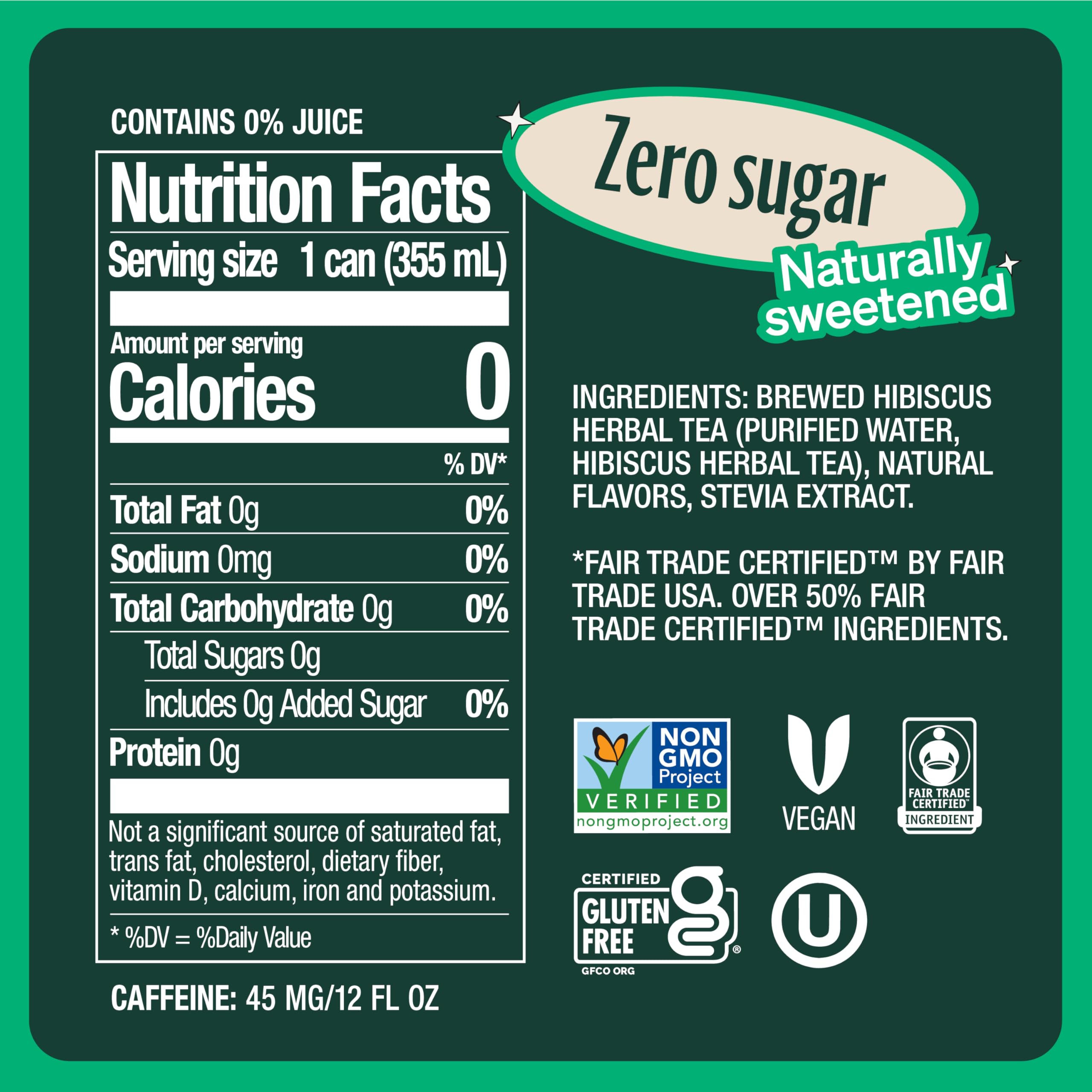 ZEVIA Organic Caffeine Free Sweetened Hibiscus Passionfruit Tea, 12 FZ