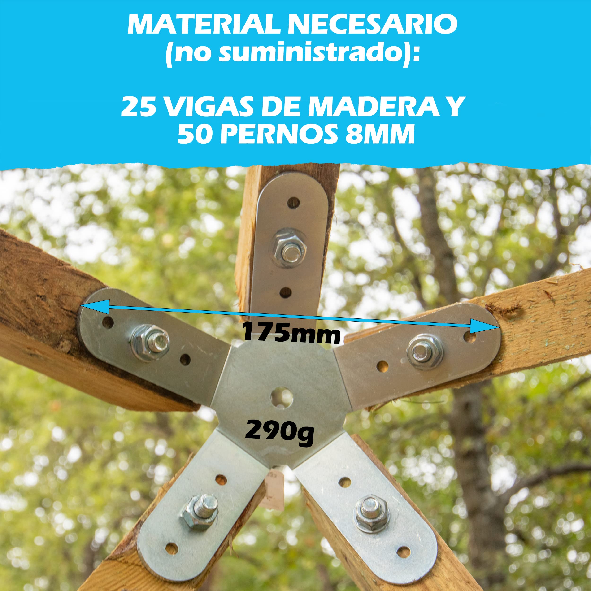 Domo geodésico DOMESTAR: Kit de 11 conectores de montaje de metal de acero galvanizado para cúpula de 1 V: invernadero, hamacas, taller, cabaña de jardín, refugio de sabuesos, mosquitera exterior