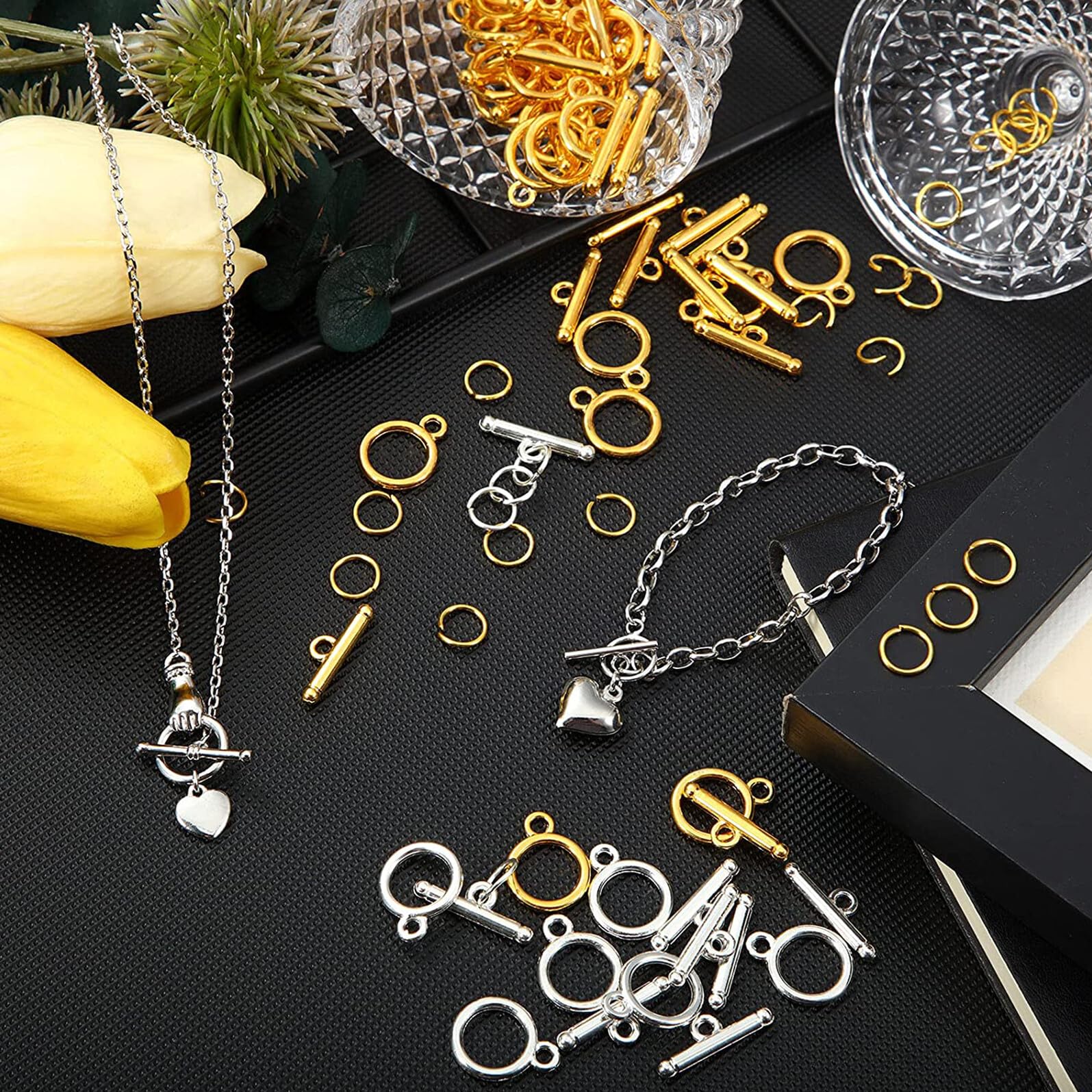 SHINEOFI 360 Set Chiudibijoux in per Braccialetti e Collane Chiusure Aperte Facili da Installare per Creazioni Te Accessori Leggeri con Superficie Liscia per Gioielli Personalizzati