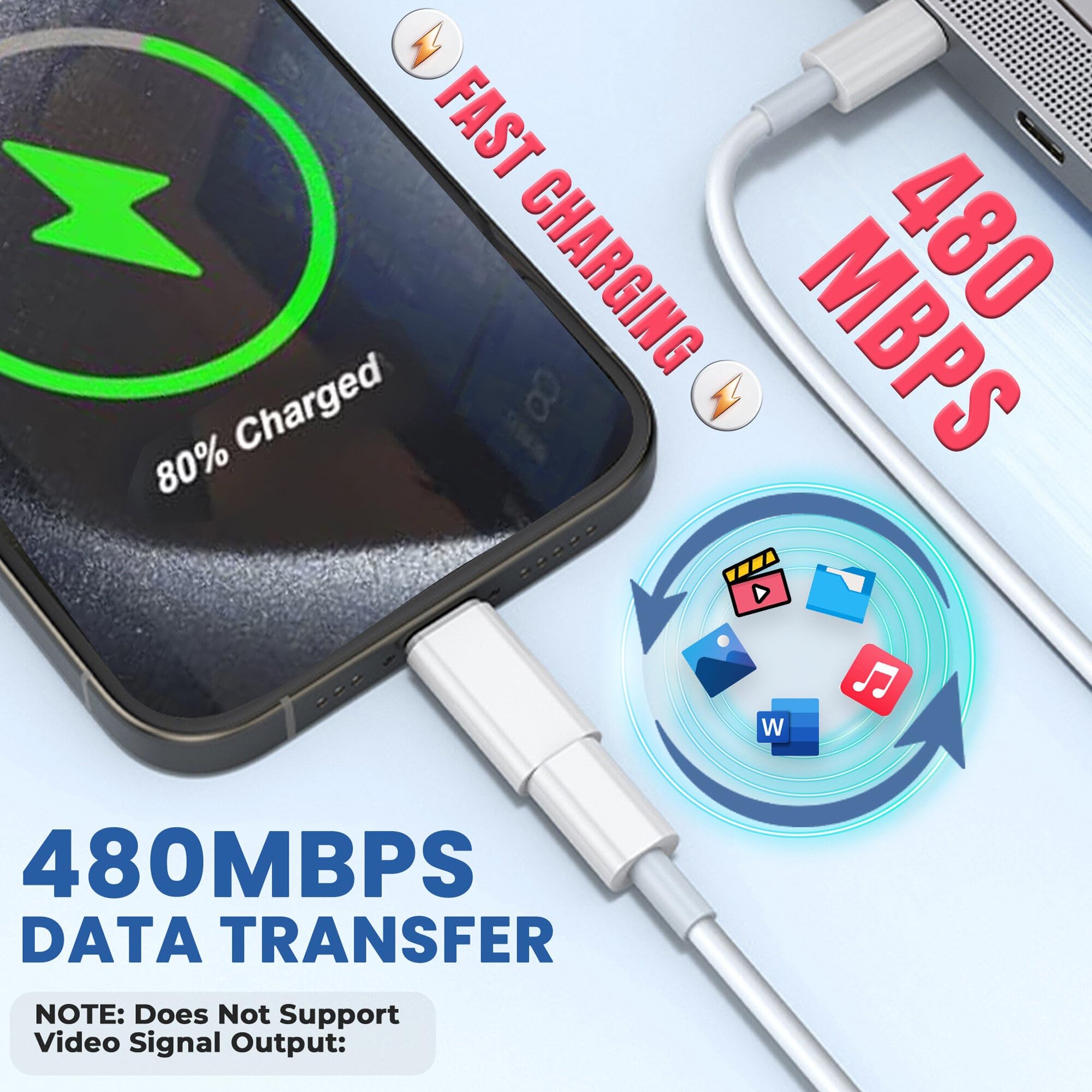 4 Pack USB C to Lightning Adapter 27W Fast Charging Compatible with iPhone 16/15/14 Pro Max, iPad, AirPods, Samsung S24/S23, Pixel 9 – Data Transfer, Not for Audio or OTG