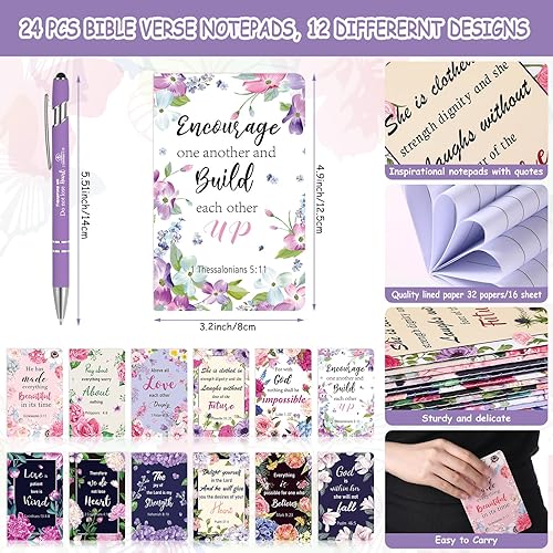 Miniatura 2 de Faccito 48 cuadernos con versículos de la Biblia, bolígrafos florales de 0.020 in, tinta negra, flores pequeñas, bloc de notas, diario de oración,