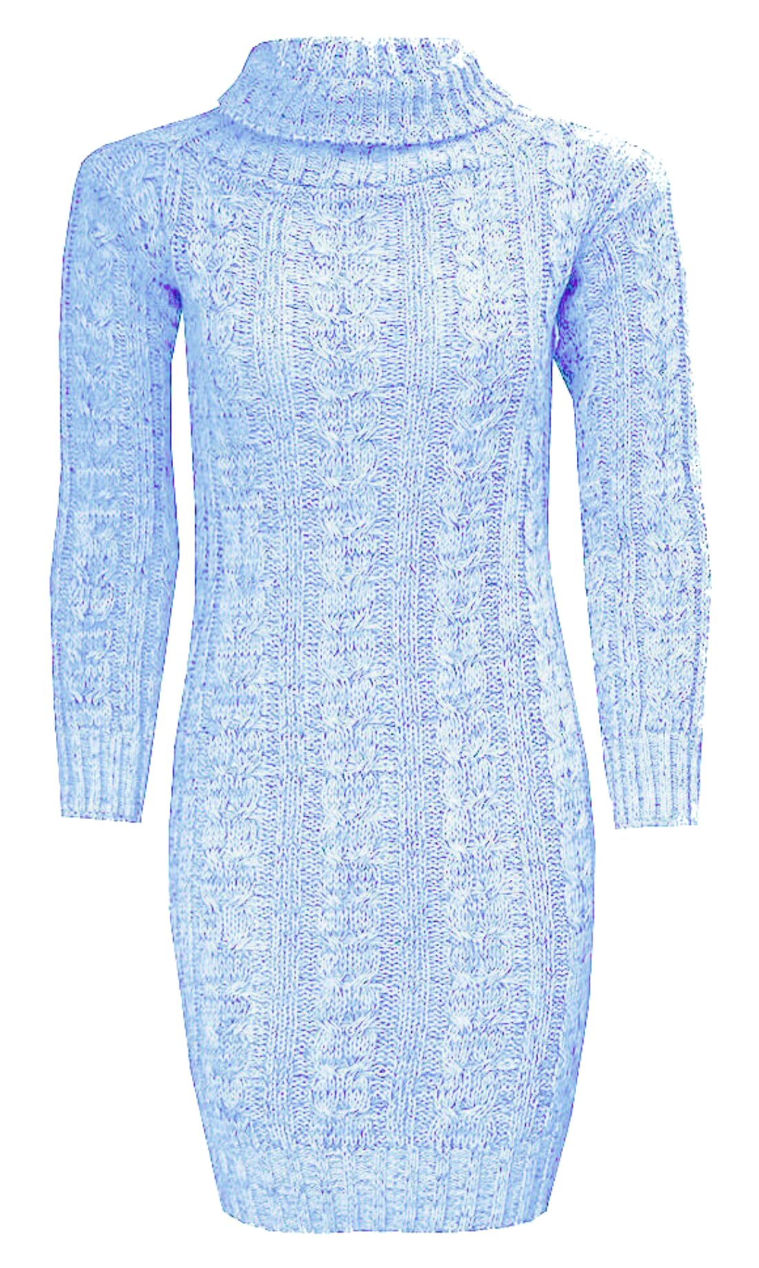 Wickedfashions123 Women's Sky Blue Polo Neck Cable Knitted Dress Winter Wear Long Sleeve Chunky Knit Midi Evening Dress Long Sleeve Polo Roll Neck Stretch Jumper Dress ( Uk 8-10)