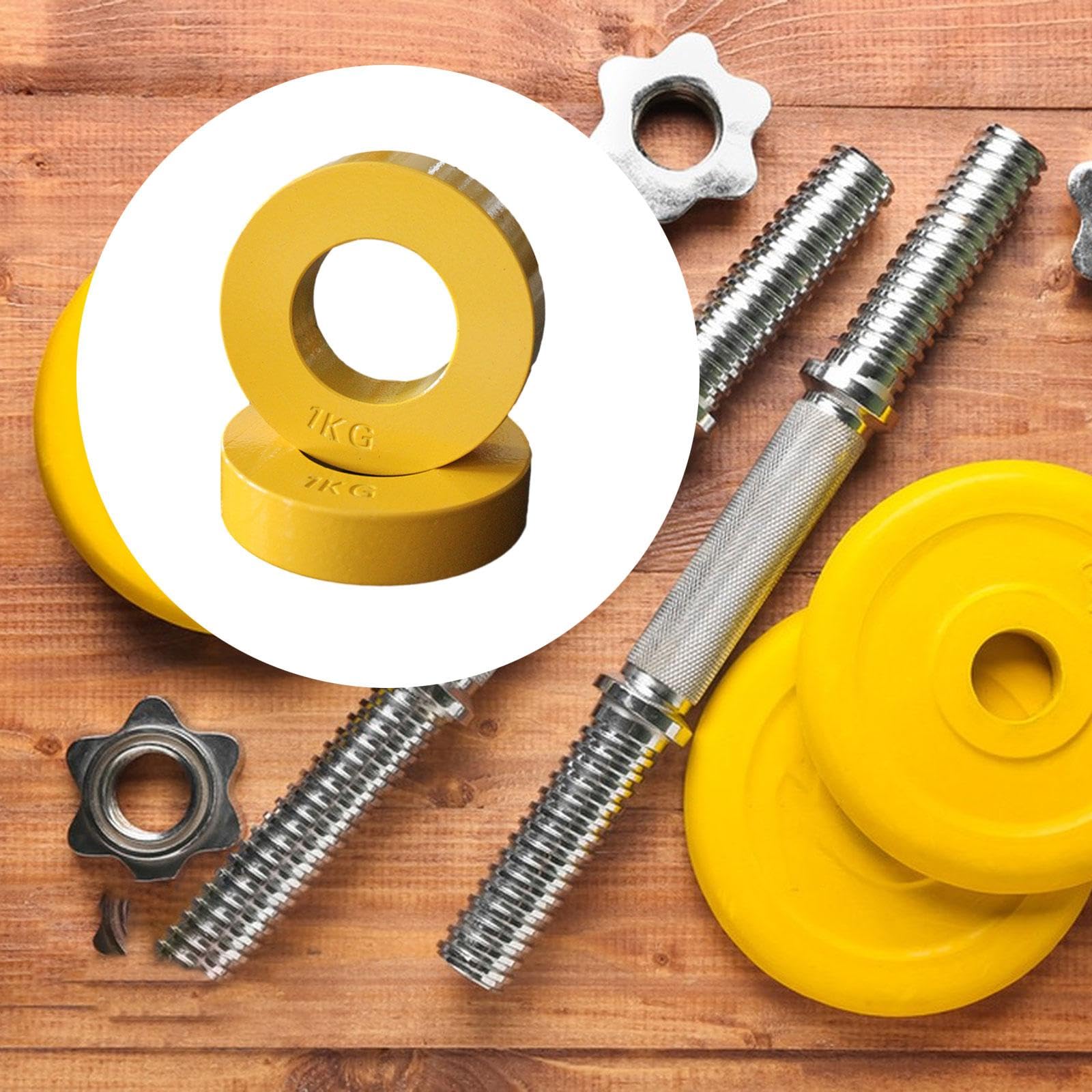 Vaveren 2x Micro Weight Plates Extra Weights Barbell Attachments Compact Additional Plates Change Weight for Powerlifting Gym Workout, Yellow 1kg