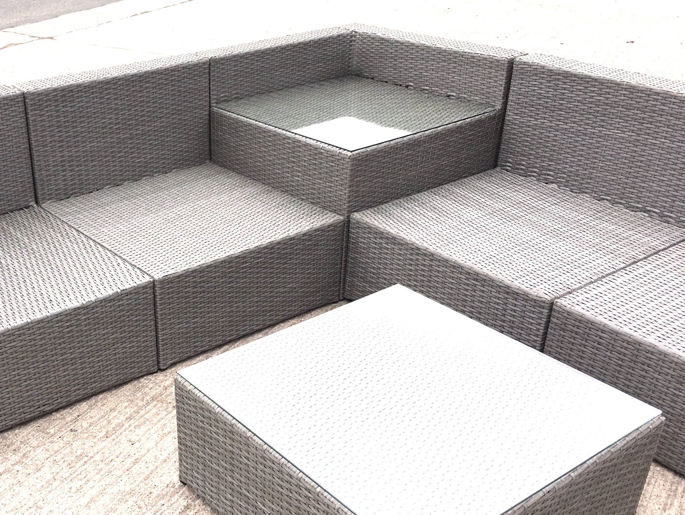 MMT Rattan Grey Garden Furniture LShaped Corner Sofa & drinks table set 4 seater coffee table