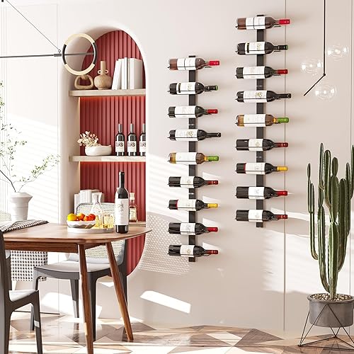 Miniatura 5 de C&AHOME Estante de vino montado en la pared, estante de vino montado en la pared para 18 botellas, soporte de metal ajustable y separable para