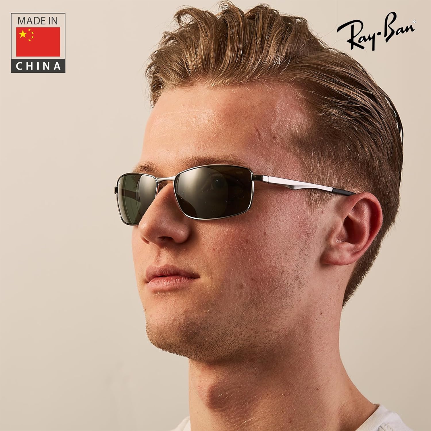 Ray-Ban RB3498 Rectangle Shaped Sunglasses for Men & Women with Official RAYBAN Eyewear Kit