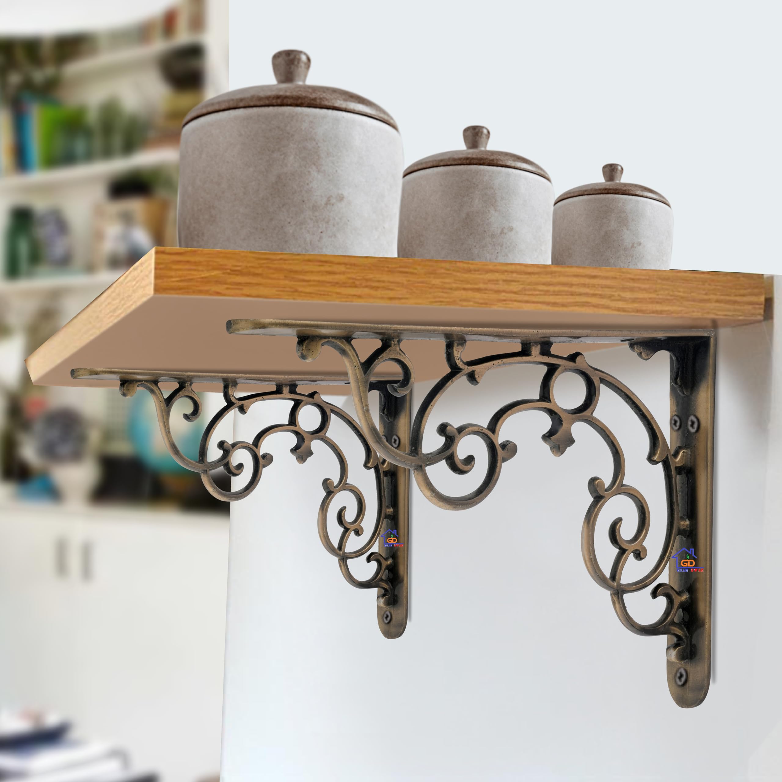 Metal Handcrafted Shelf Bracket for Floating Shelves L Angle Decorative Corner L Shaped Brace Joint Heavy Duty Wall Mounted Shelf Supporter Corner Brace Holder (Pack of 4, Brass Antique) — Amazon image 3