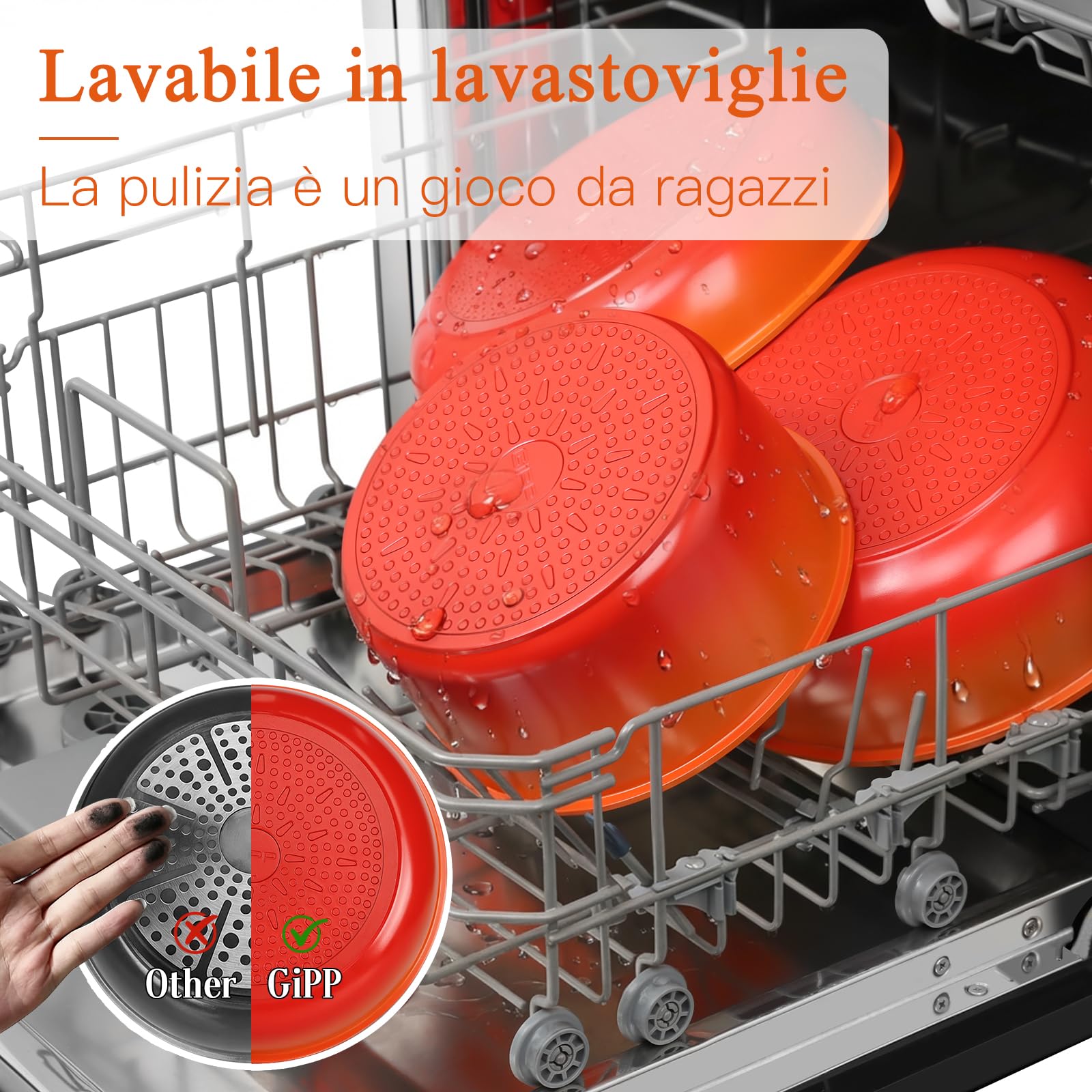 GiPP 11 Pezzi Set Di Padelle Con Rivestimento Ceramico Antiaderente, Set Di Padelle Con Manici Staccabili, Atossiche Compatibili Con Induzione, Forno E Lavastoviglie, Sfumatura Arancione