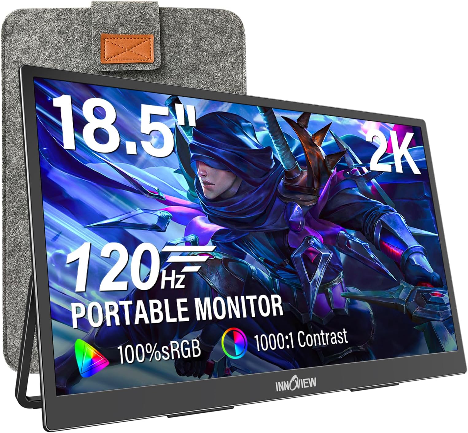 InnoView 2K Portable Monitor for Laptop 18.5" 2560x1440p QHD 120Hz 100% sRGB USB-C Standard HDMI DP Port Gaming Monitor,HDR Travel External Second Screen for Laptop, PC, Game Consoles