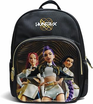 KPop Demon Hunters Backpack - 36cm School Bag, Huntrix Merch, Black & Gold