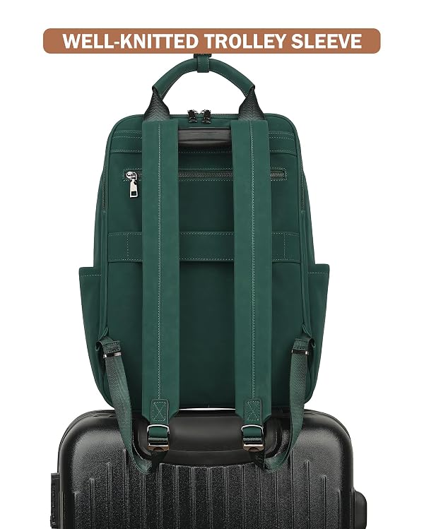 MASINTOR Leather Laptop Backpack for Women, Stylish Computer Backpack College Business Work Shoulder Bags Work and Travel Retro Green by MASINTOR - Image 8