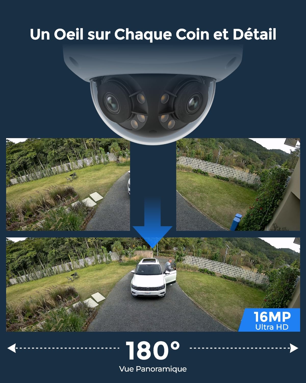 Reolink 16MP UHD 180° Pan Cam Sécu PoE Double Objectif, Suivi Mouvements, Vision Nocturne Couleur, Spots, Détect. Intell. et Alertes, Audio 2 Voies, IK10 Anti-Vandal, IP67 Anti Intempéries, Duo 3V PoE