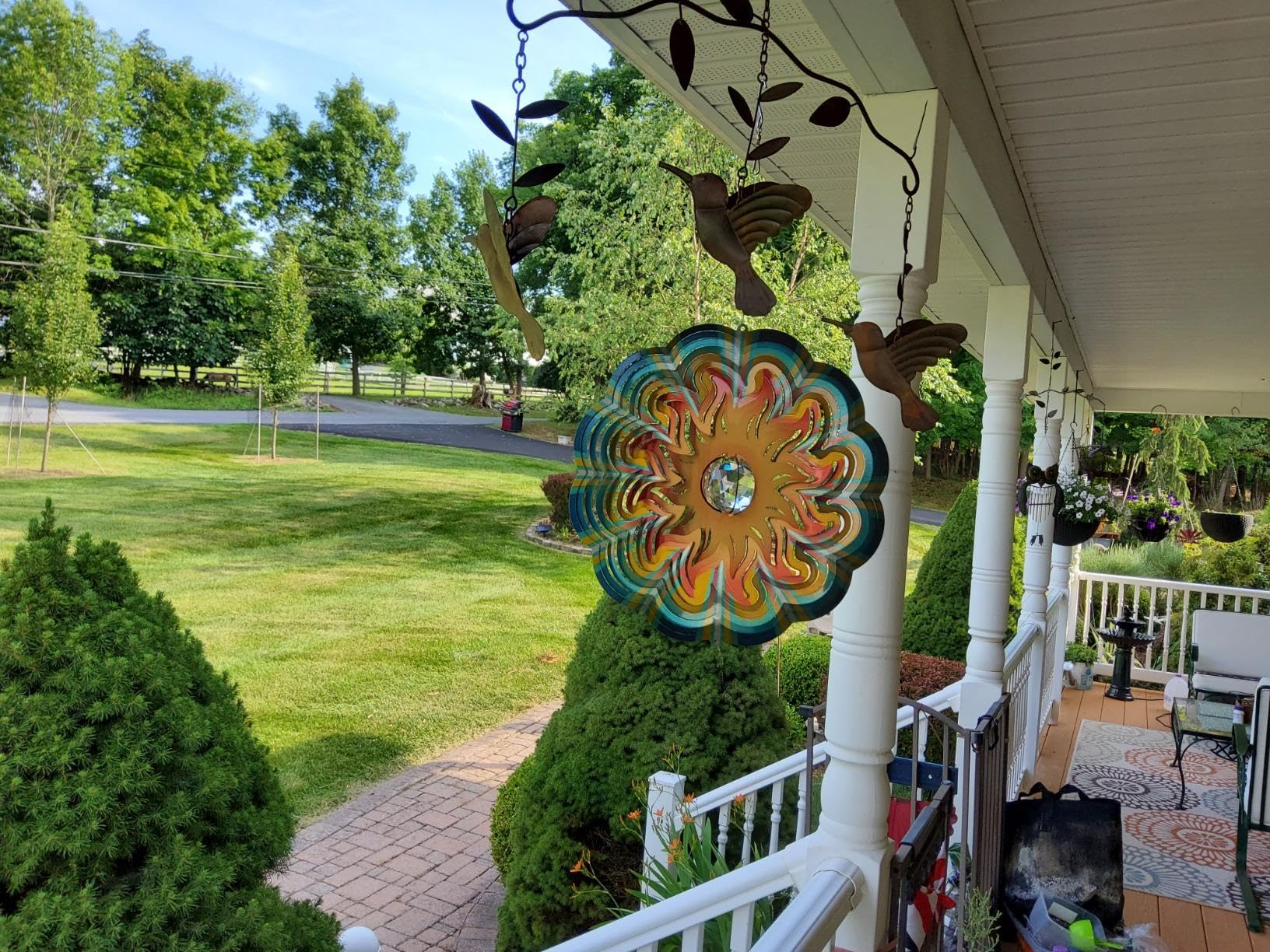 Grofly 3D Wind Sculptures for Garden and Yard Decorations| Hanging Wind Spinners Outdoor Metal| Wind Spinner Rainbow Color Sunflower| 12" X 12" Colorful Sun Wind Sculptures-image-22