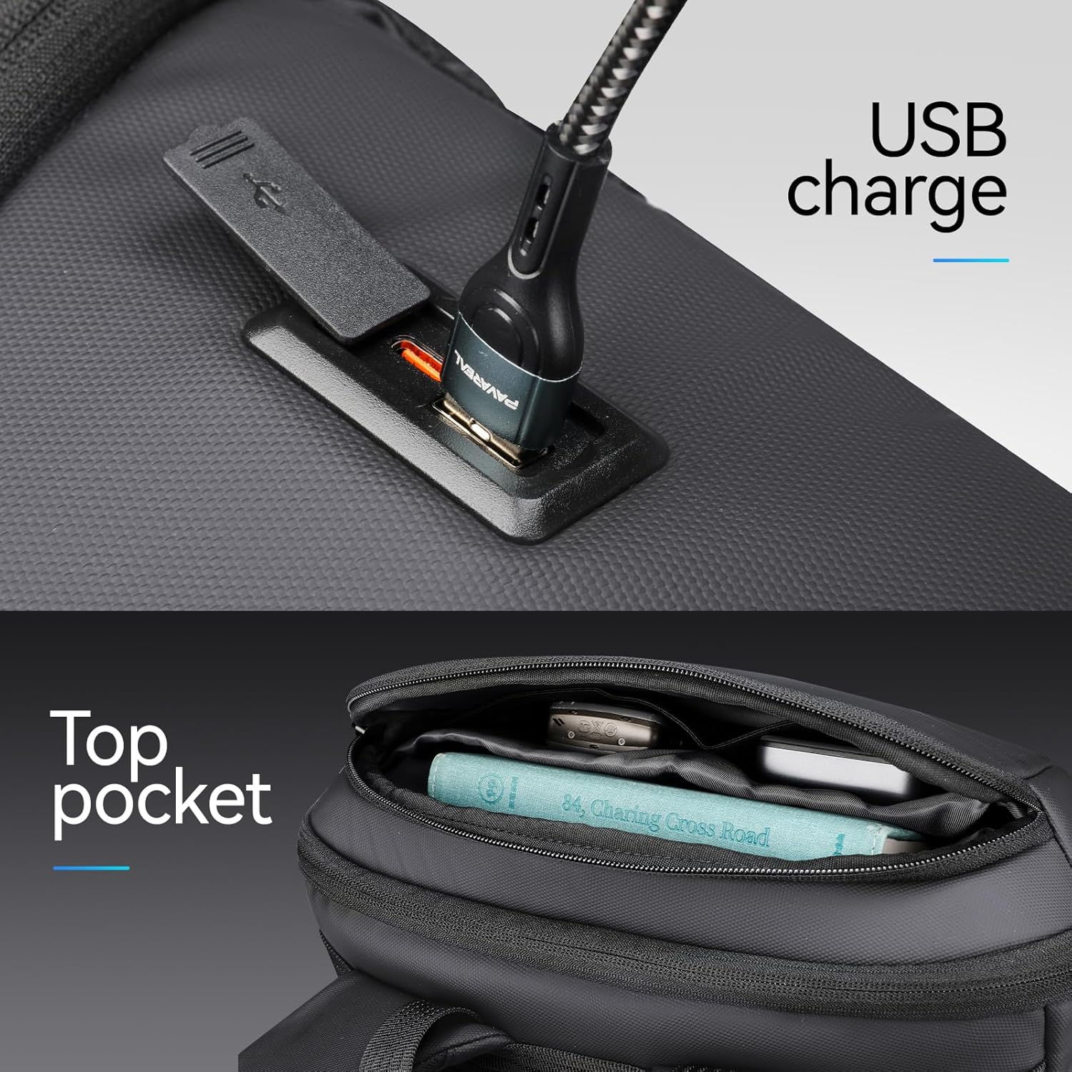 Muzee Laptop Backpack for Men, Slim 20L Work and Travel Bag with USB & USB-C Charging Ports, Water-Resistant, Fits 14” Laptop-Grey