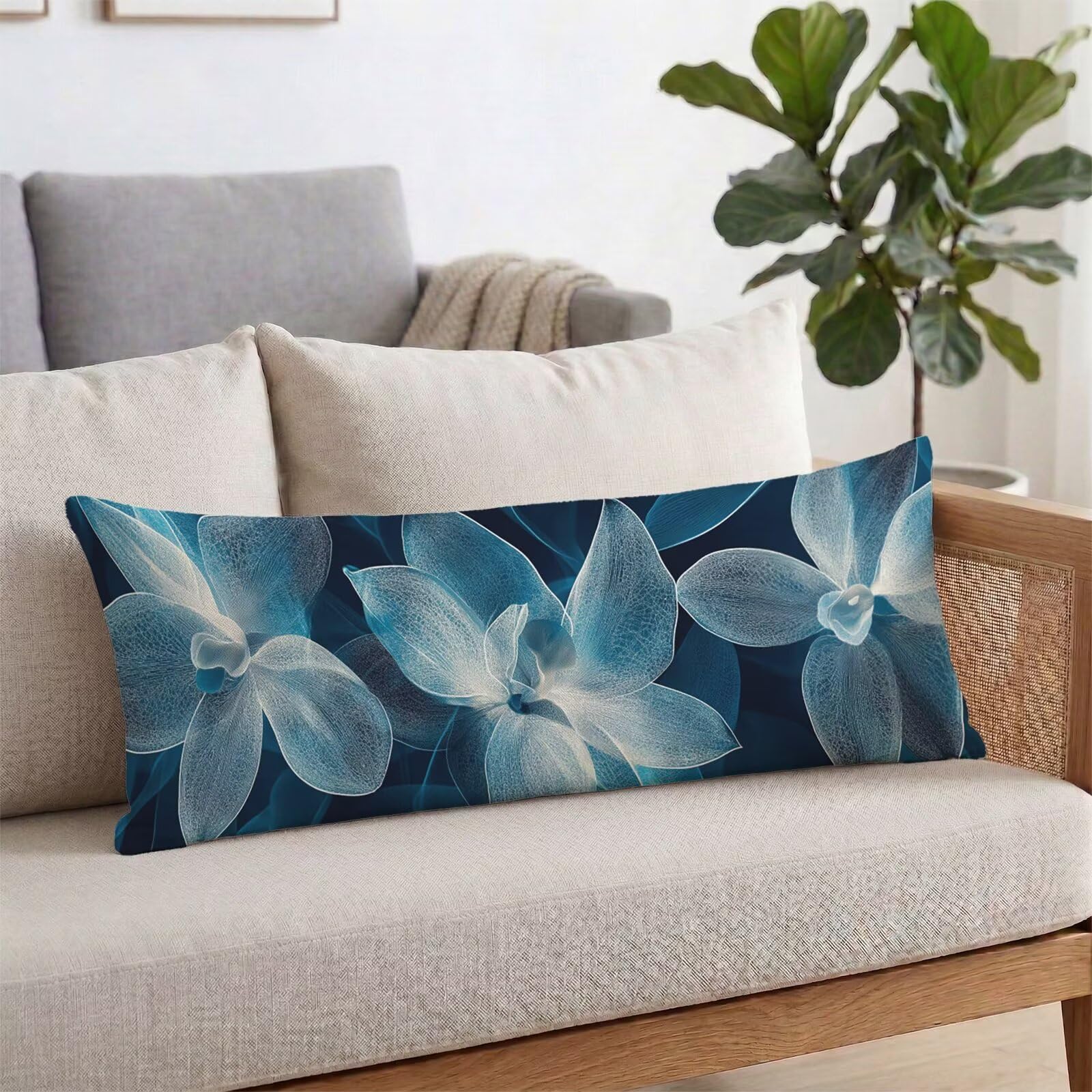 Kwiatowe długie poszewki na poduszki, aksamitne, duże poszewki na poduszki 180 x 60 cm, niebieskie poszewki na poduszki do ortopedycznego wsparcia ciążowego, miękkie, wygodne, oddychające, idealna